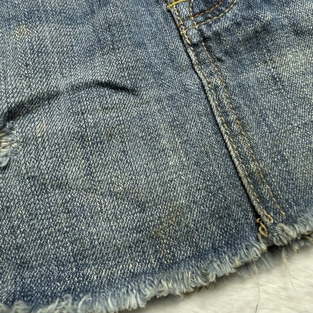 Vtg Y2k American Eagle Micro Mini Jean Denim Skirt XS 00 Raw Hem Distressed - Picture 2 of 4